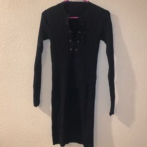 Nordstrom Black Long Sleeve Cross Tie Dress